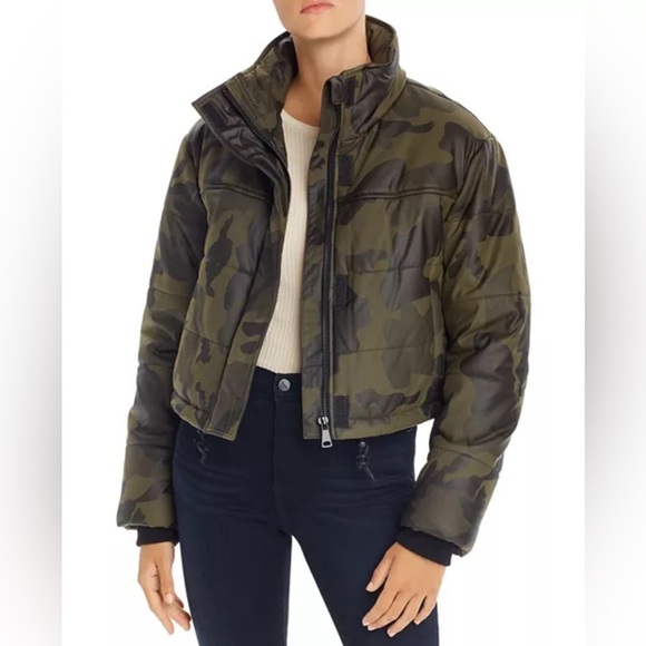 Bagatelle NYC Jacket Womens Small Green Coated Camo Puffer Y2K Streetwear Boho - Picture 1 of 13